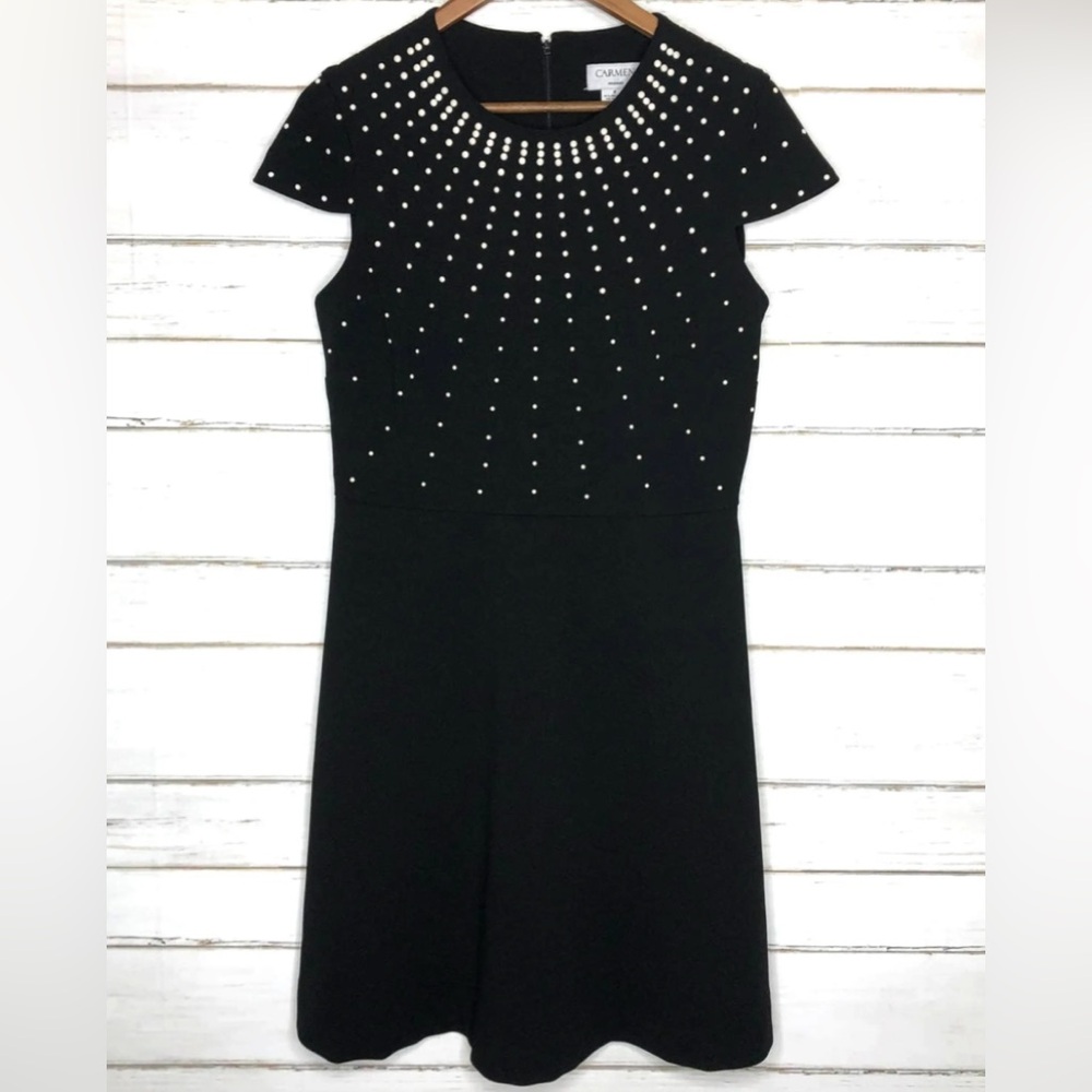 Carmen Marc Valvo - Black Pearl Studded Fit & Flare Dress – Size 6